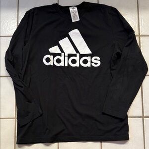 Adidas Men's Black and White Long Sleeve Tee